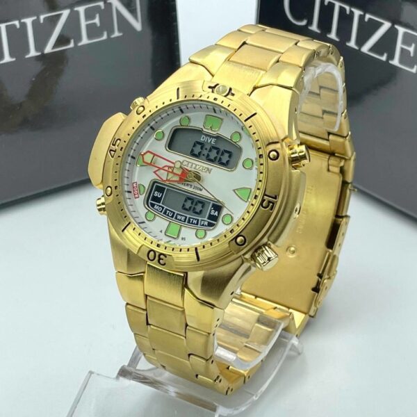 Relógio Citizen Aqualand dourado branco serie ouro 2023 p/ aço - Imagem 2