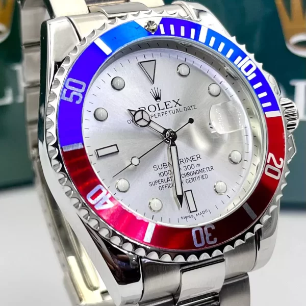 Relógio Rolex Submariner Misto Prata vermelho e azul linha Gold c/ caixa premium - Imagem 2