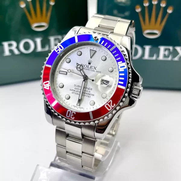 Relógio Rolex Submariner Misto Prata vermelho e azul linha Gold c/ caixa premium - Imagem 4