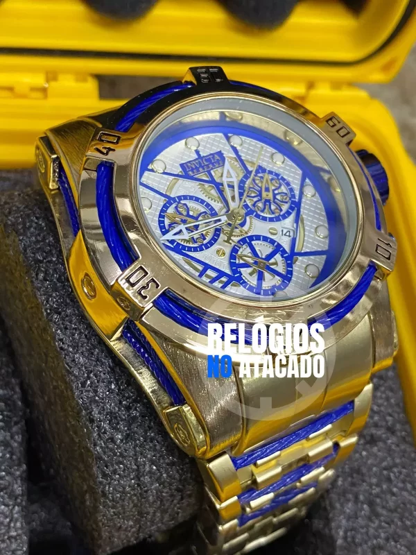 Relógio Masculino Invicta Zeus X Dourado Branco pulseira de aço - Imagem 3