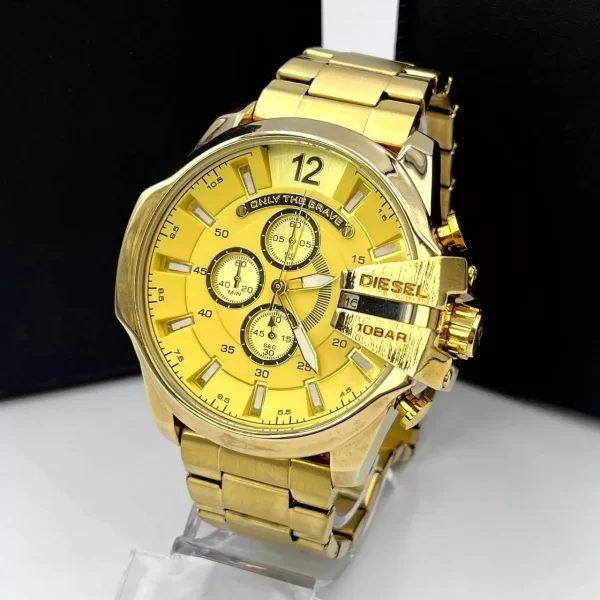 Relógio masculino Diesel 10bar dourado 100% funcional a prova dagua c/caixa - Imagem 3