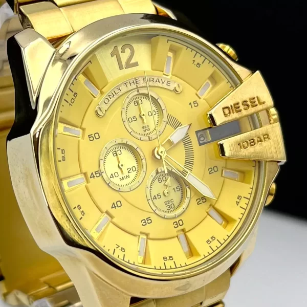 Relógio masculino Diesel 10bar dourado 100% funcional a prova dagua c/caixa - Imagem 4