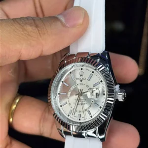 Rolex - Sky Dweller Branco / Pulseira em borracha elegante